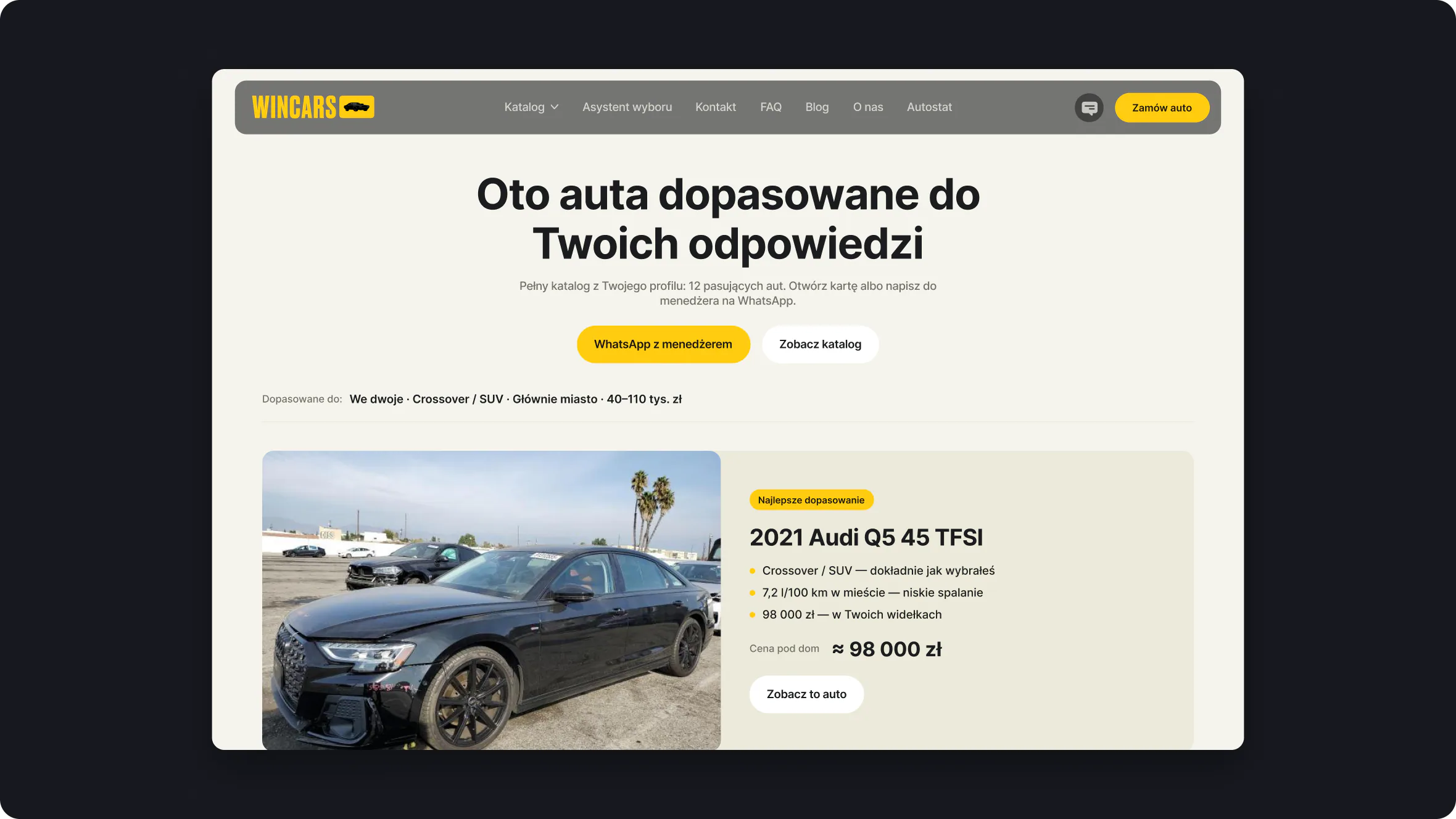 Wincars: Result page